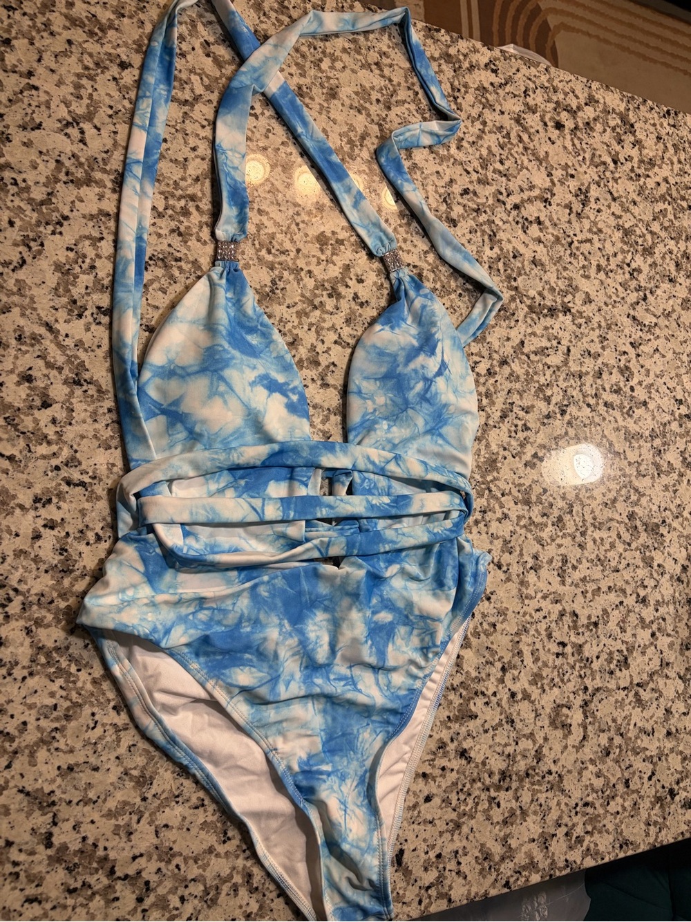 Fashion Nova Blue Tie-Dye One-Piece Strappy Swimsuit